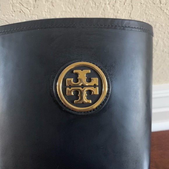 Tory Burch Black Sarah Gold Logo Tall Rain Boots - Picture 6 of 7